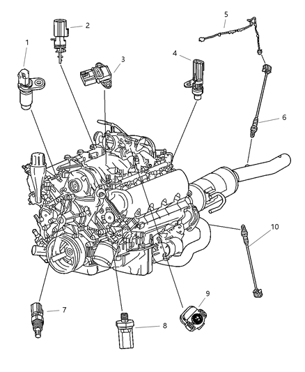 2001 Dodge Dakota Sensors - Engine Diagram 3