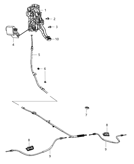 2013 Jeep Grand Cherokee Park Brake Lever & Front & Rear Cables Diagram