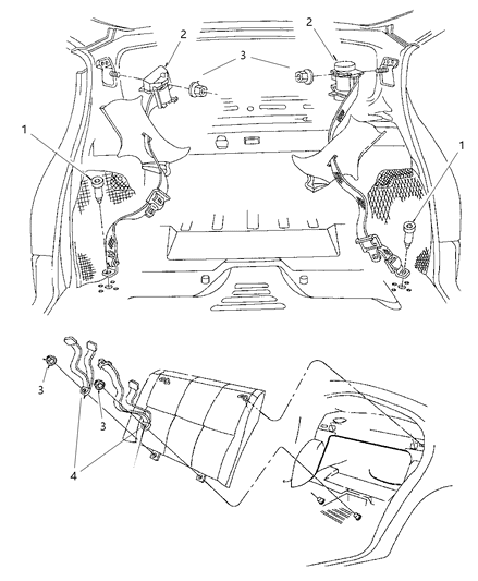 1999 Dodge Stratus Rear Seat Belt-Buckle Retractor Assembly Right Diagram for PP82RK5AC