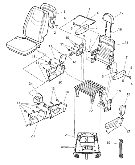2002 Chrysler Town & Country Quad Seats - Attaching Parts Diagram