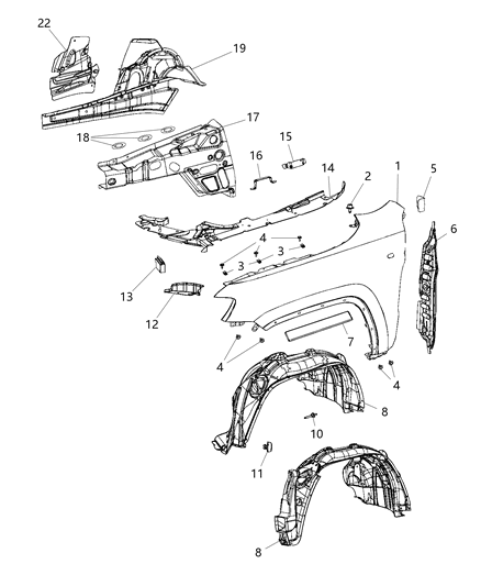 2019 Jeep Grand Cherokee Bracket-Fender Mounting MIDPOINT Diagram for 68036267AA