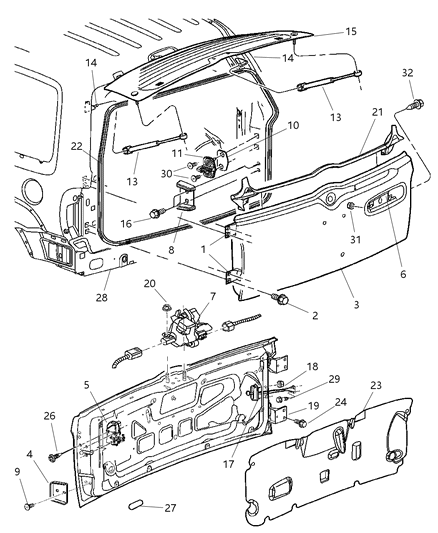 2004 Jeep Liberty Swing Gate, Latch, & Hinges Diagram