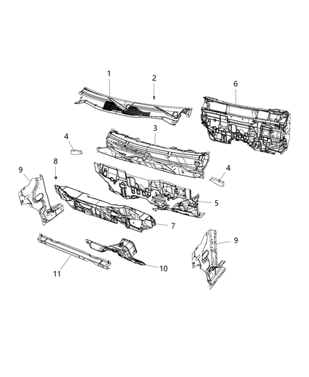 2014 Jeep Compass Cowl, Dash Panel & Related Parts Diagram