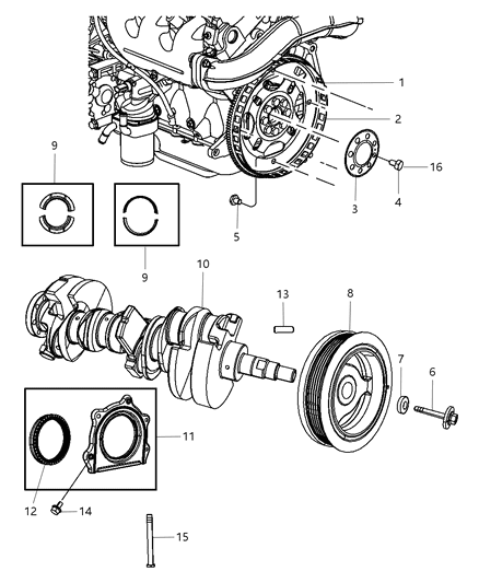 2008 Jeep Wrangler Crankshaft , Crankshaft Bearings , Damper Flexplate And Flywheel Diagram 2