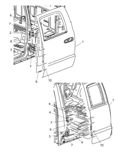 2006 Dodge Dakota Door, Rear Shell & Hinges Diagram