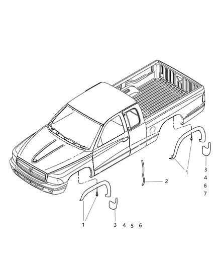 2000 Dodge Dakota MOULDING Kit-Wheel Lip Opening Diagram for 82202883