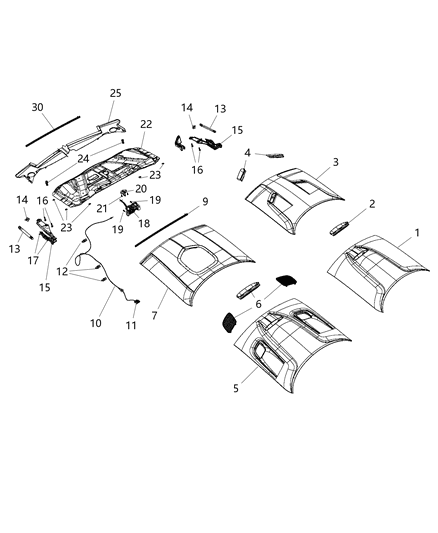 2015 Dodge Challenger Cable-Hood Latch Diagram for 68185113AB
