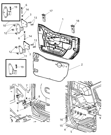 2014 Jeep Wrangler Front Door, Shell And Hinges Diagram 2