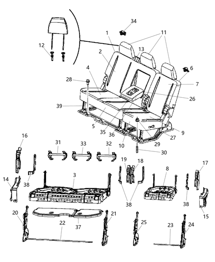 2012 Ram 2500 Frame-Rear Seat Cushion Diagram for 68066907AA