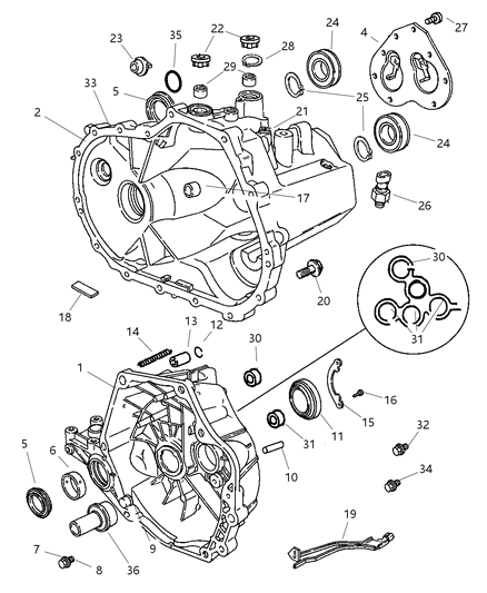 2005 Chrysler PT Cruiser Case , Transaxle & Related Parts Diagram