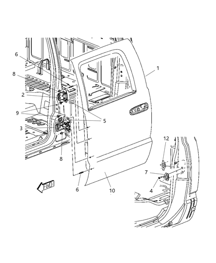 2011 Ram Dakota Rear Door - Shell & Hinges Diagram 1