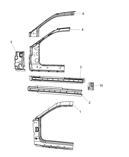 2015 Dodge Challenger Panel-Body Side Aperture Front Diagram for 68043535AL