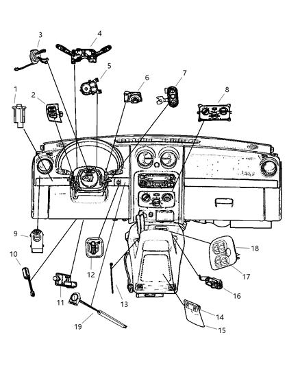 2007 Jeep Liberty Switches (Instrument Panel And Console) Diagram