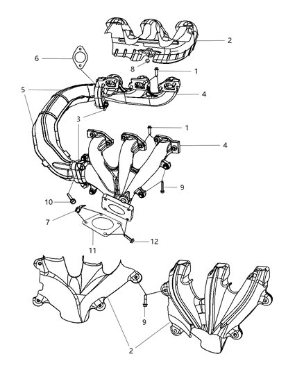 2010 Chrysler Town & Country Exhaust Manifolds & Heat Shields Diagram 2