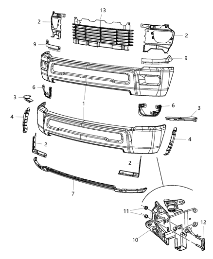 2012 Ram 2500 Front Bumper Diagram for 1MQ01CDMAB