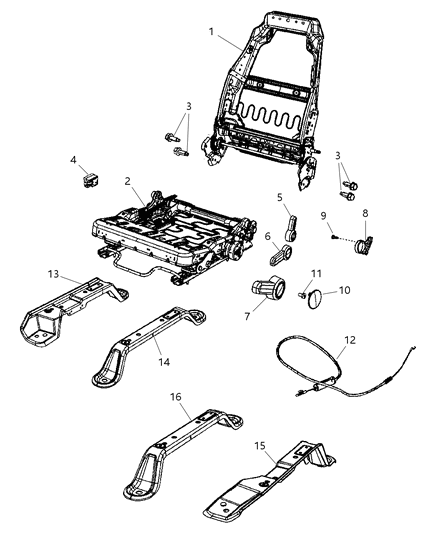 2007 Jeep Wrangler Frame-Front Seat Back Diagram for 68003049AA