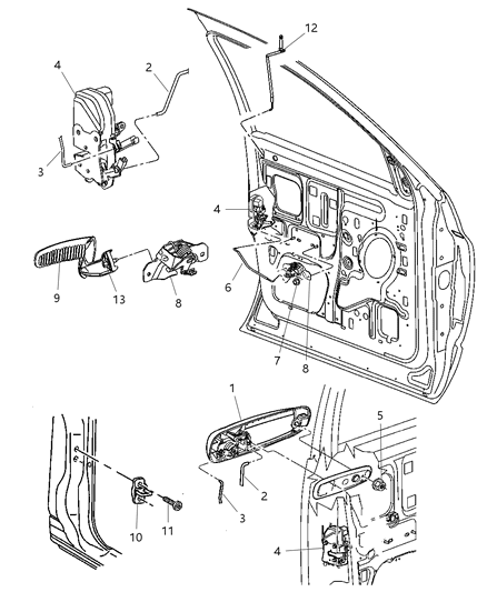 2005 Dodge Ram 1500 Door Latch Assembly Front Diagram for 55276888AB