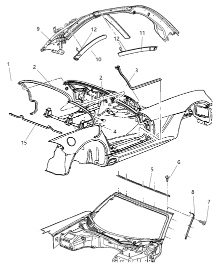 2006 Dodge Viper WEATHERSTRIP-Header And A Pillar Diagram for 4865561AG