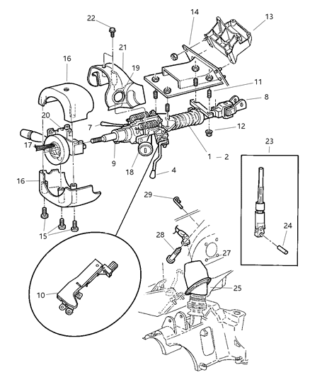 2003 Chrysler Town & Country Column, Steering Upper And Lower Diagram