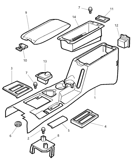 2001 Jeep Cherokee Hinge-Floor Console Lid Diagram for 55352505AB