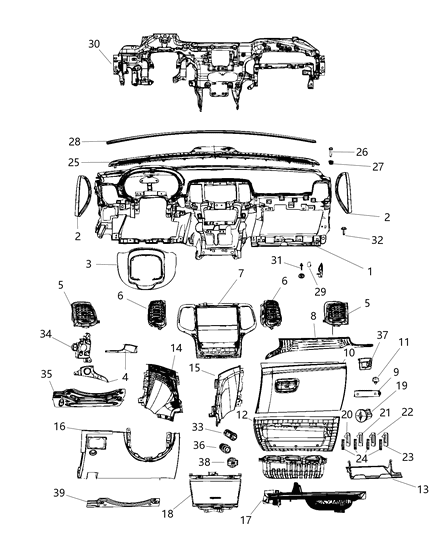 2018 Jeep Grand Cherokee Center Stack Controls Diagram for 68412801AA