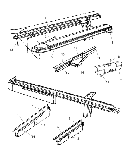 1999 Dodge Ram Wagon Cover-Roof Side Rail Diagram for 55347287AB