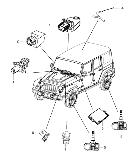 2013 Jeep Wrangler Sensors - Body Diagram