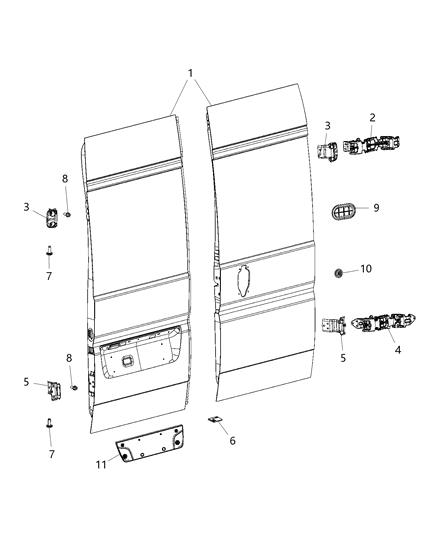 2014 Ram ProMaster 1500 Door, Dual Cargo Shell And Hinges Diagram