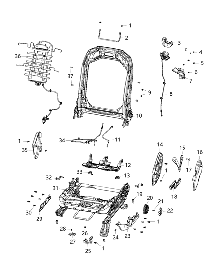 2021 Jeep Wrangler Adjusters, Recliners, Shields And Risers - Driver Seat Diagram 1