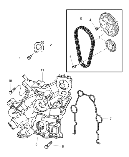2004 Dodge Ram 1500 Gasket Chain Case Cover Diagram for 5037067AC
