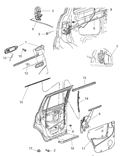 2009 Chrysler Aspen Rear Door - Hardware Components Diagram