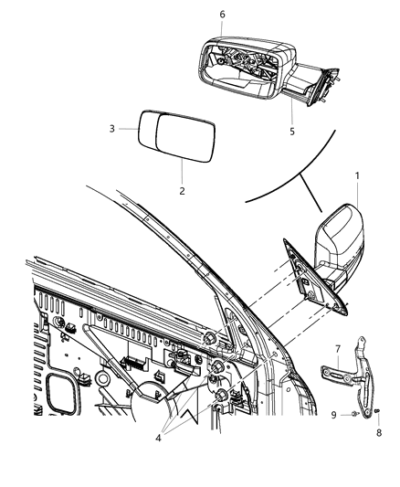 2015 Ram 3500 Outside Rear View Mirror Diagram for 68261047AA