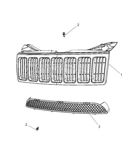 2009 Jeep Grand Cherokee Grille-Radiator Diagram for 1FW131BLAC
