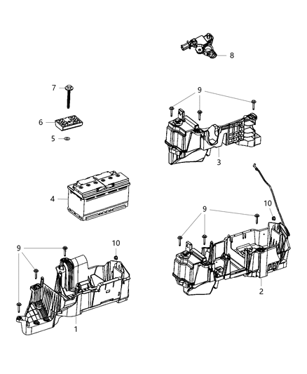 2013 Jeep Wrangler Battery Tray & Support Diagram 2