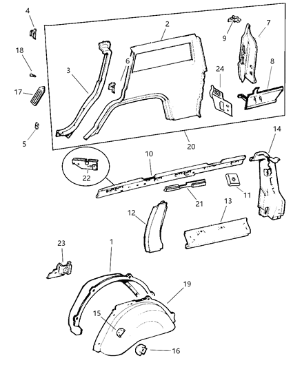 2000 Jeep Cherokee Extension Quarter Panel Diagram for 55176084
