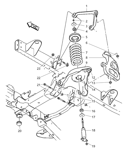 2002 Dodge Ram 1500 Upper And Lower Control Arms, Springs And Shocks - Front Diagram