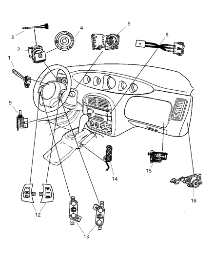 2001 Chrysler Prowler Switches Instrument Panel - Console Diagram