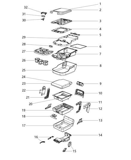 2015 Ram 3500 Front Seat - Center Seat Section Diagram