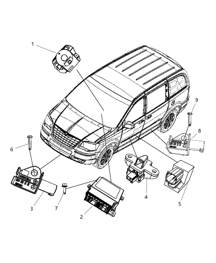 2008 Dodge Grand Caravan Air Bag Modules Impact Sensor & Clock Springs Diagram