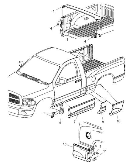 2005 Dodge Ram 1500 Cladding & Sill Moldings Diagram