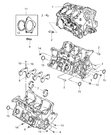 2010 Jeep Wrangler Engine Cylinder Block & Hardware Diagram 2