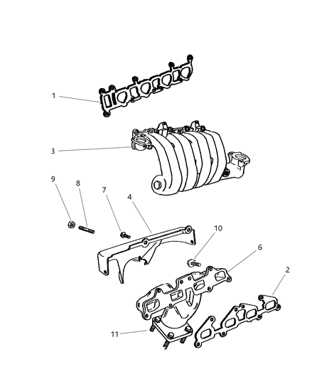 1997 Dodge Stratus Manifolds - Intake & Exhaust Diagram 2