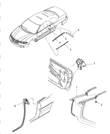 1999 Chrysler Sebring Door, Front Weatherstrips & Seal Diagram
