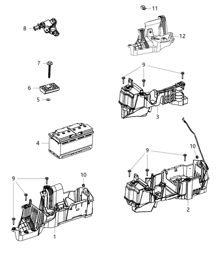 2014 Jeep Wrangler Battery Tray & Support Diagram 2