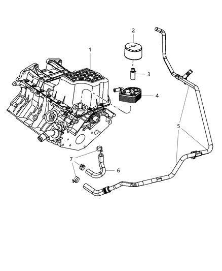 2007 Dodge Magnum Engine Oiling Pump , Pan , Filter & Indicator,Oil Cooler & Coolant Tubes Diagram 3