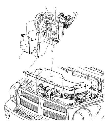 2005 Dodge Durango Radiator Closure & Air Deflector Diagram
