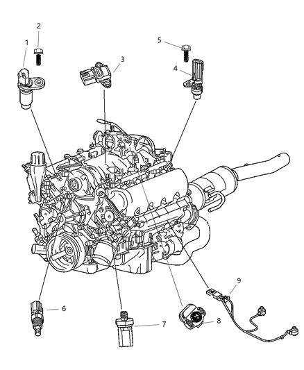 2010 Dodge Dakota Sensors - Engine Diagram 1