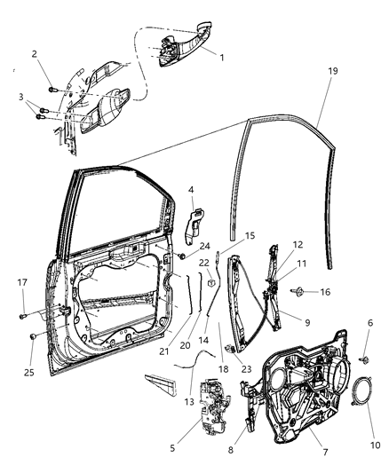 2008 Chrysler Town & Country Front Door, Hardware Components Diagram