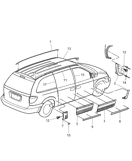 2002 Chrysler Town & Country Molding Front Fender Diagram for RQ70SPNAA