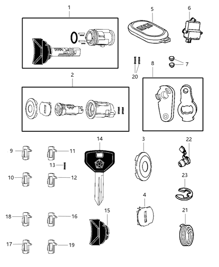 1999 Dodge Durango Lock Cylinders & Components Diagram